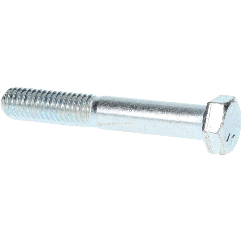 Made in North America | Value Collection Hex Head Cap Screw: 3/8-16, 2-1/2" Length Under Head, Grade 5 Steel, Zinc Finish - Partially Threaded, 9/16"