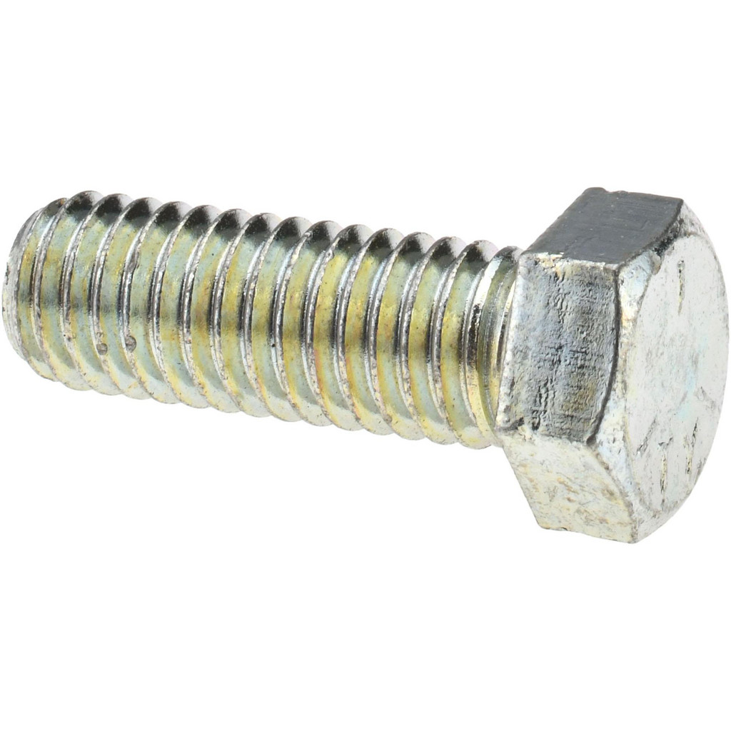 Made in North America | Value Collection Hex Head Cap Screw: 7/16-14, 1-1/4" Length Under Head, Grade 5 Steel, Zinc Finish - Fully Threaded, 5/8" Hex