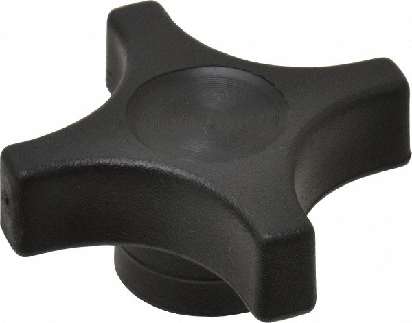 Lobed Knob: 2-1/4" Head Dia, 4-Point, Thermoplastic Elastomer, Black - 3/8-16 Hole, 1/2" Hole Depth