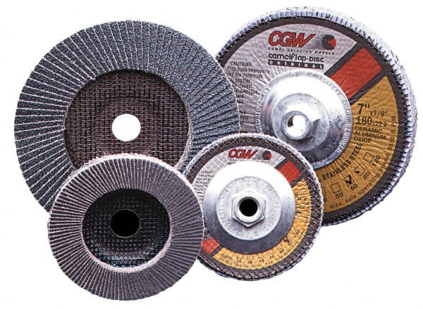 CGW Abrasives 42772 Flap Disc: 5/8-11 Hole, 40 Grit, Zirconia Alumina, Type 29 