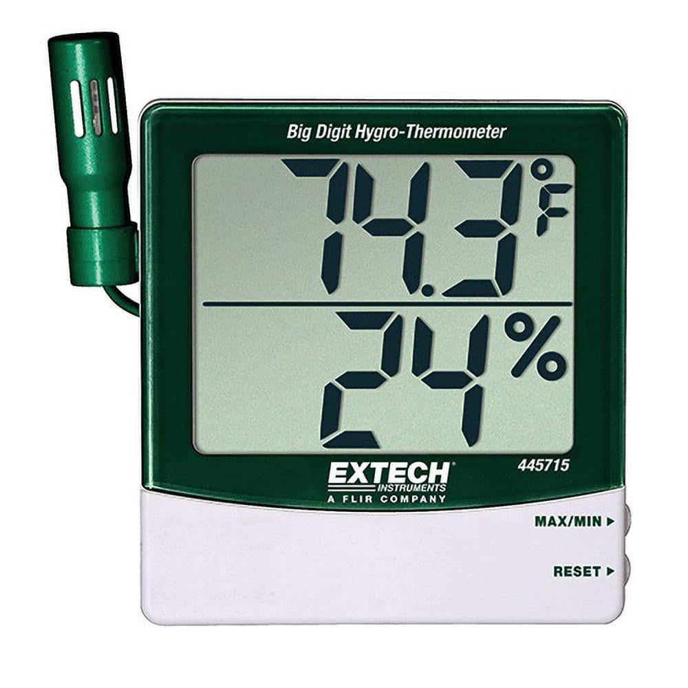 medical professional uses a thermometer and a hygrometer to show