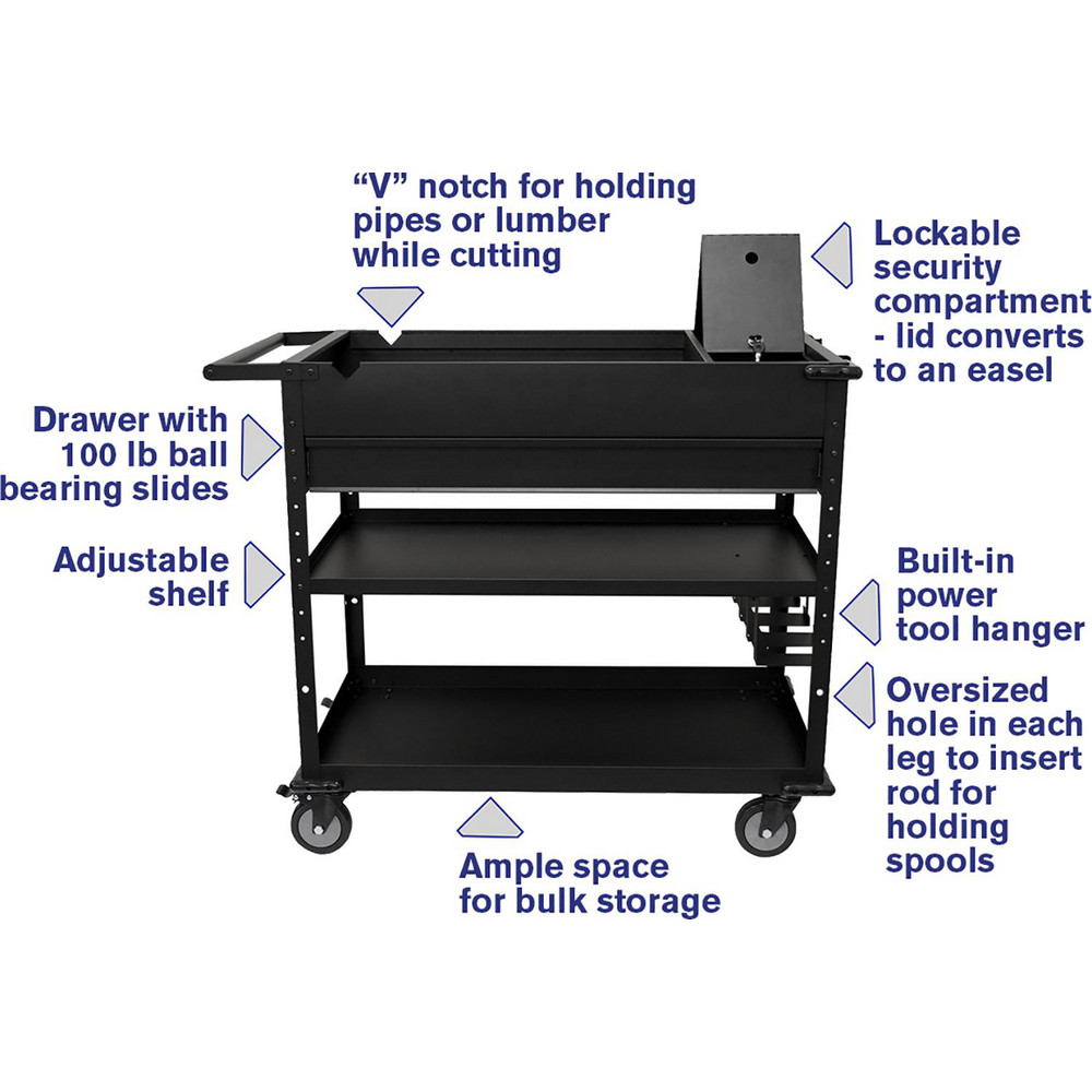Montezuma Tool & Work Utility Cart 40" Long, 40" Wide, Steel, 525 lb