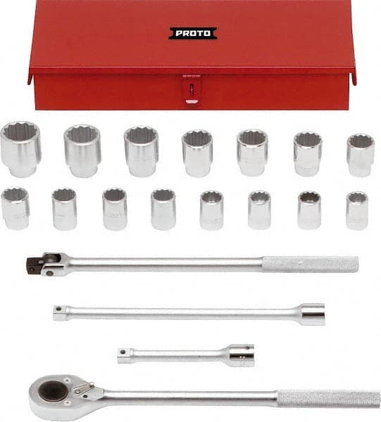 27Pc 3/4" Socket Tool Kits Sets Drive Wrench Metric Large Size With Metal Case 