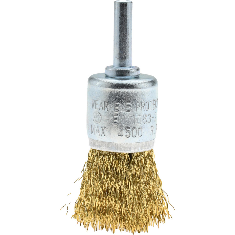 End Brushes: 1" Dia, Brass-Coated Steel, Crimped Wire