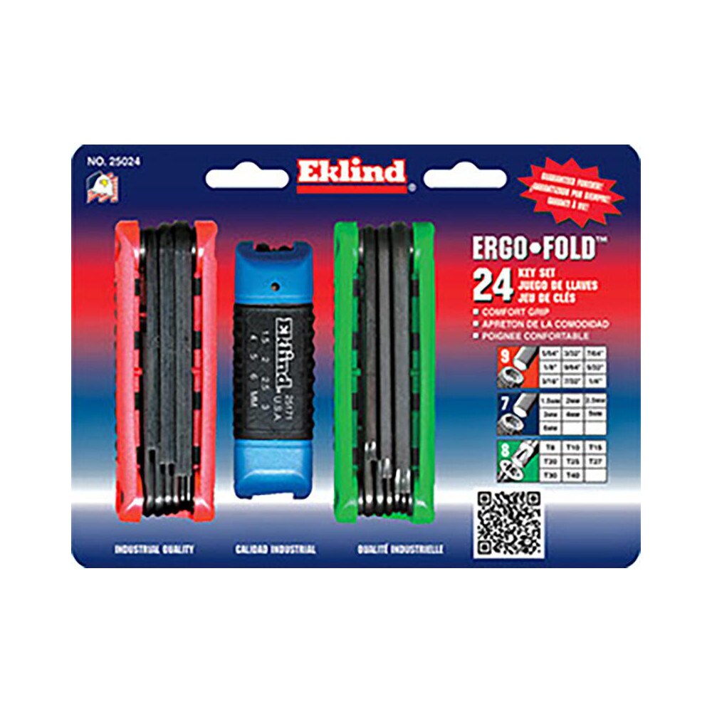 Torx Key Set: 24 Pc, Fold-Up Handle, T8 to T30