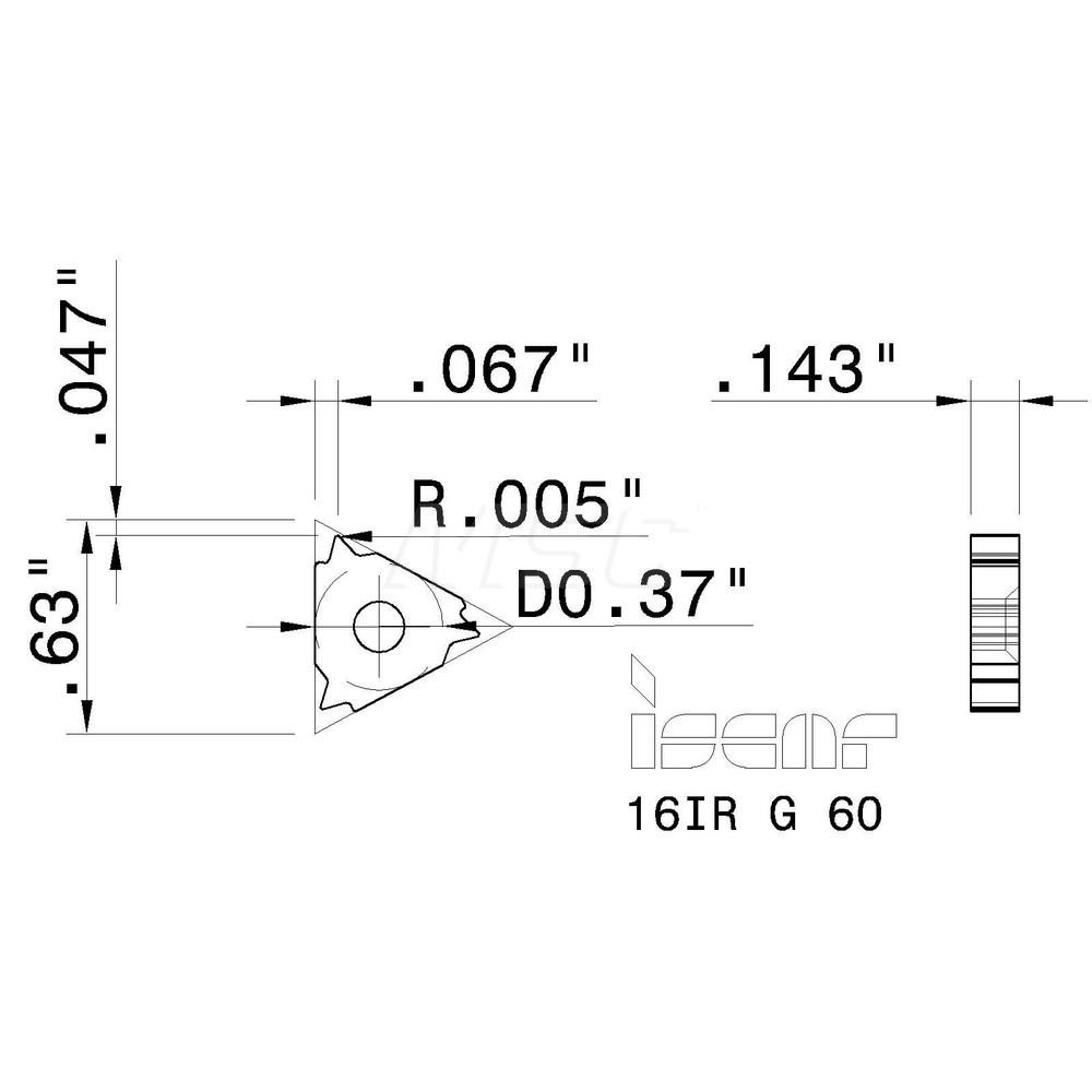 Iscar - Laydown Threading Insert: 16IR G60 IC908, Carbide | MSC Direct