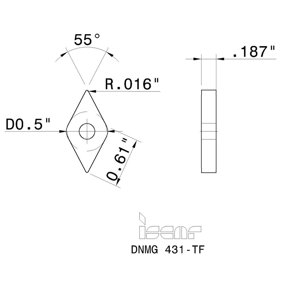 Iscar Turning Insert DNMG431TF IC907, Solid Carbide 89075378 MSC