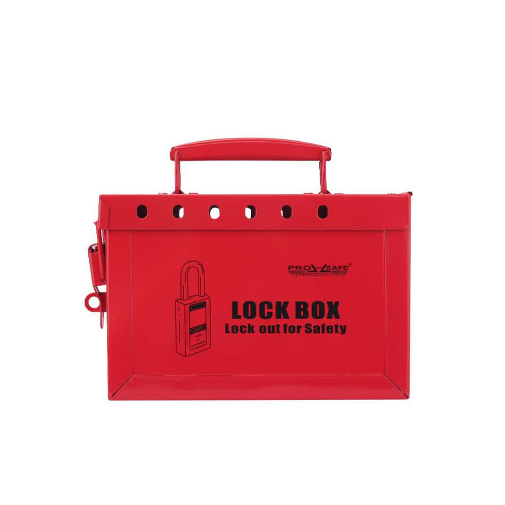 Group Lockout Boxes; Portable/Wall Mount: Portable ; Legend: Lockbox - Lockout for Safety ; Maximum Number of Padlocks: 12 ; Color: Red ; Box Material: Steel ; Overall Height: 9.17in