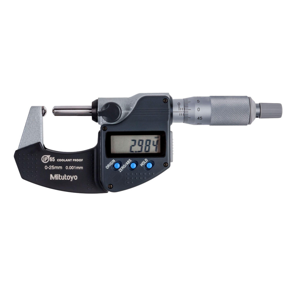 Spherical Face Micrometers: Minimum Measurement (Decimal Inch): 0; Maximum Measurement (mm): 25; Operation Type: Electronic; Anvil Type: Spherical