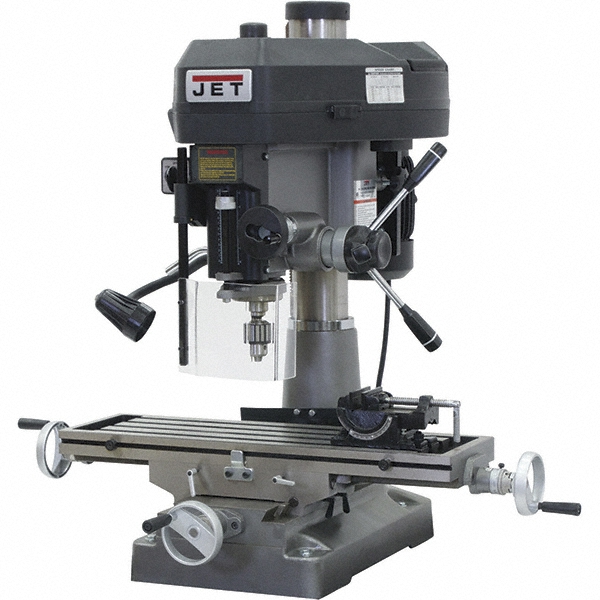Jet 1 Phase, 15-7/8" Swing, Variable Speed Pulley Mill Drill Combination - 9-1/2" Table Length x 32-1/4" Table Width, 20-1/2" Longitudinal Travel, 7"