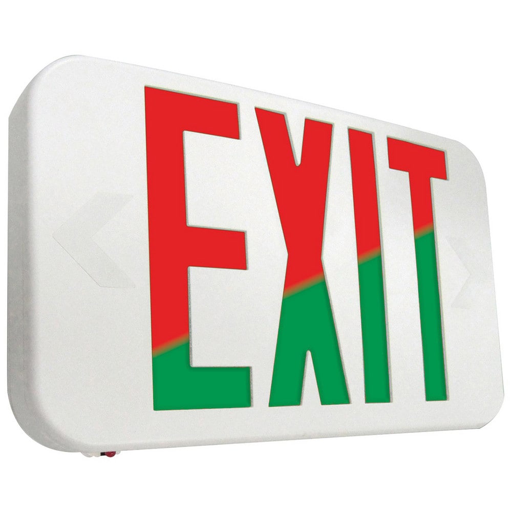 Illuminated Exit Sign: 1 & 2 Face, Field Selectable Red or Green Face, 3 Watt, White, Thermoplastic, LED