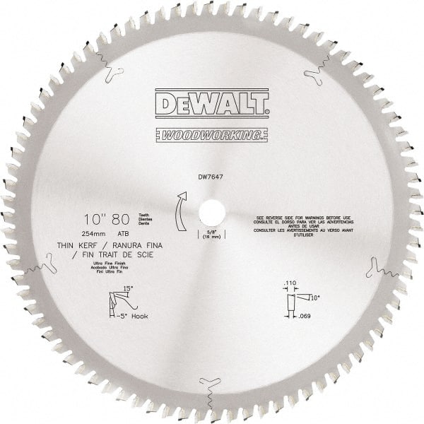 Dewalt DW7647 Wet & Dry Cut Saw Blade: 10" Dia, 5/8" Arbor Hole, 0.118" Kerf Width, 80 Teeth 