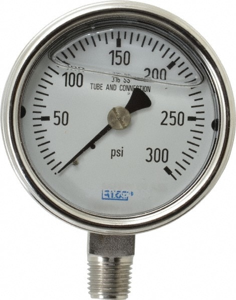 Wika 9831911 Pressure Gauge: 2-1/2" Dial, 0 to 300 psi, 1/4" Thread, NPT, Lower Mount Image