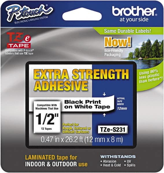 Brother TZES231 1/2" x 26 White Plastic/Paper Tape Cassette 