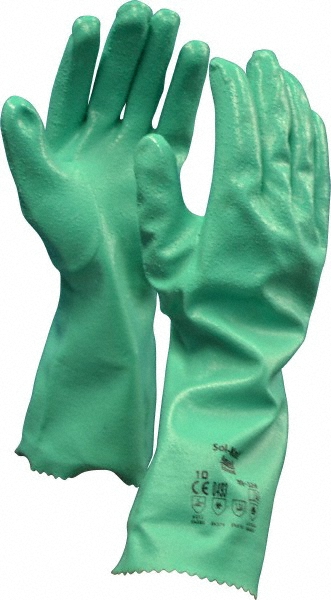 Chemical Resistant Gloves: AlphaTEC&trade; 39-124, Size X-Large, 47.0000 mil, Nitrile-Coated, Nitrile, Supported - Green, 14" OAL, Rough Grip, Pair, ANSI Abrasion 4, ANSI Cut A1, FDA Approved