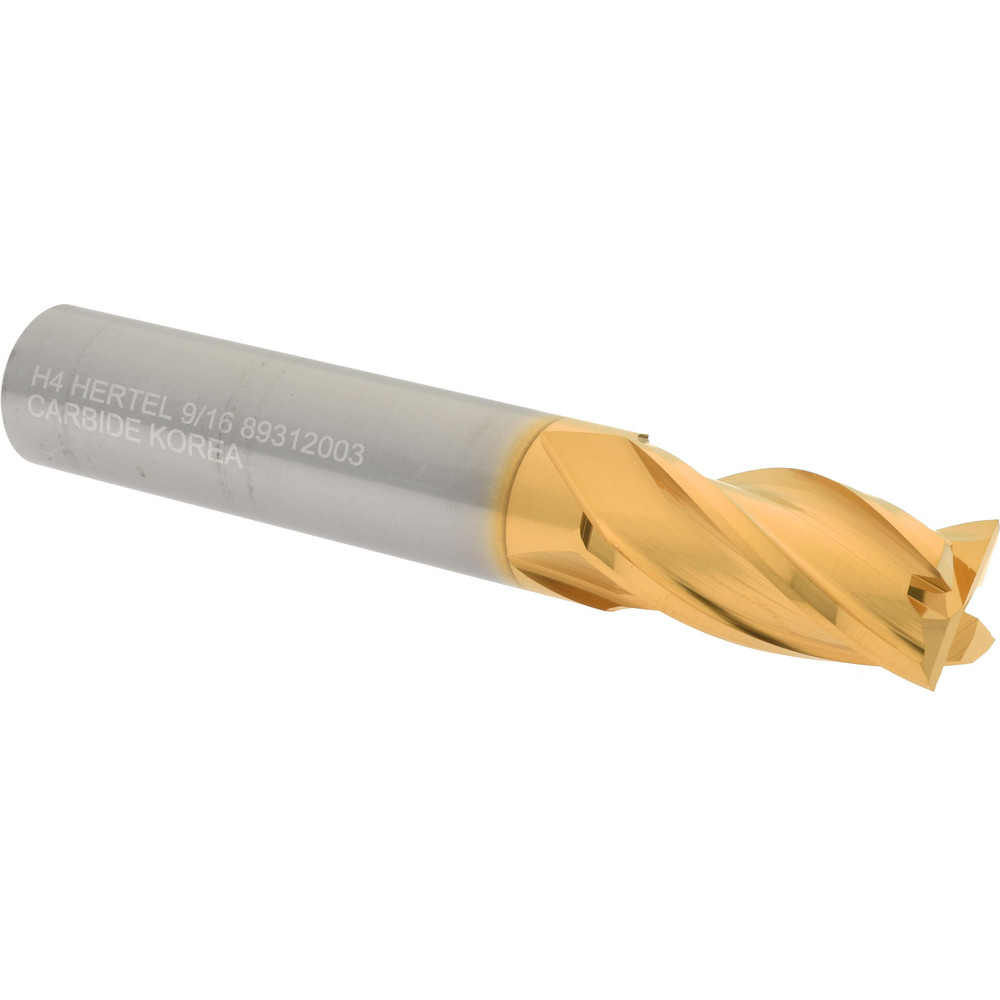Hertel 750571 Square End Mill: 9/16 Dia, 1-1/8 LOC, 9/16 Shank Dia, 3-1/2 OAL, 4 Flutes, Solid Carbide Image