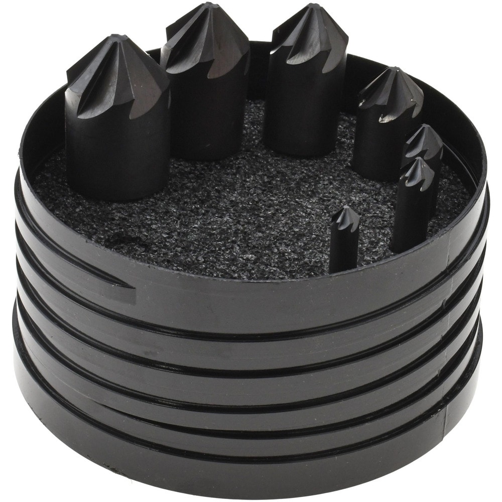 Countersink Set: 8 Pc, 1/4 to 1" Head Dia, 6 Flute, 90 ° Included Angle