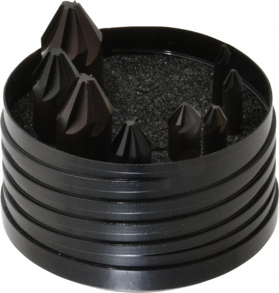 Countersink Set: 8 Pc, 1/4 to 1" Head Dia, 6 Flute, 60 ° Included Angle