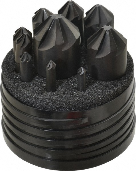 Hertel 90020 Countersink Set: 10 Pc, 1/4 to 1-1/2" Head Dia, 6 Flute, 90 ° Included Angle Image