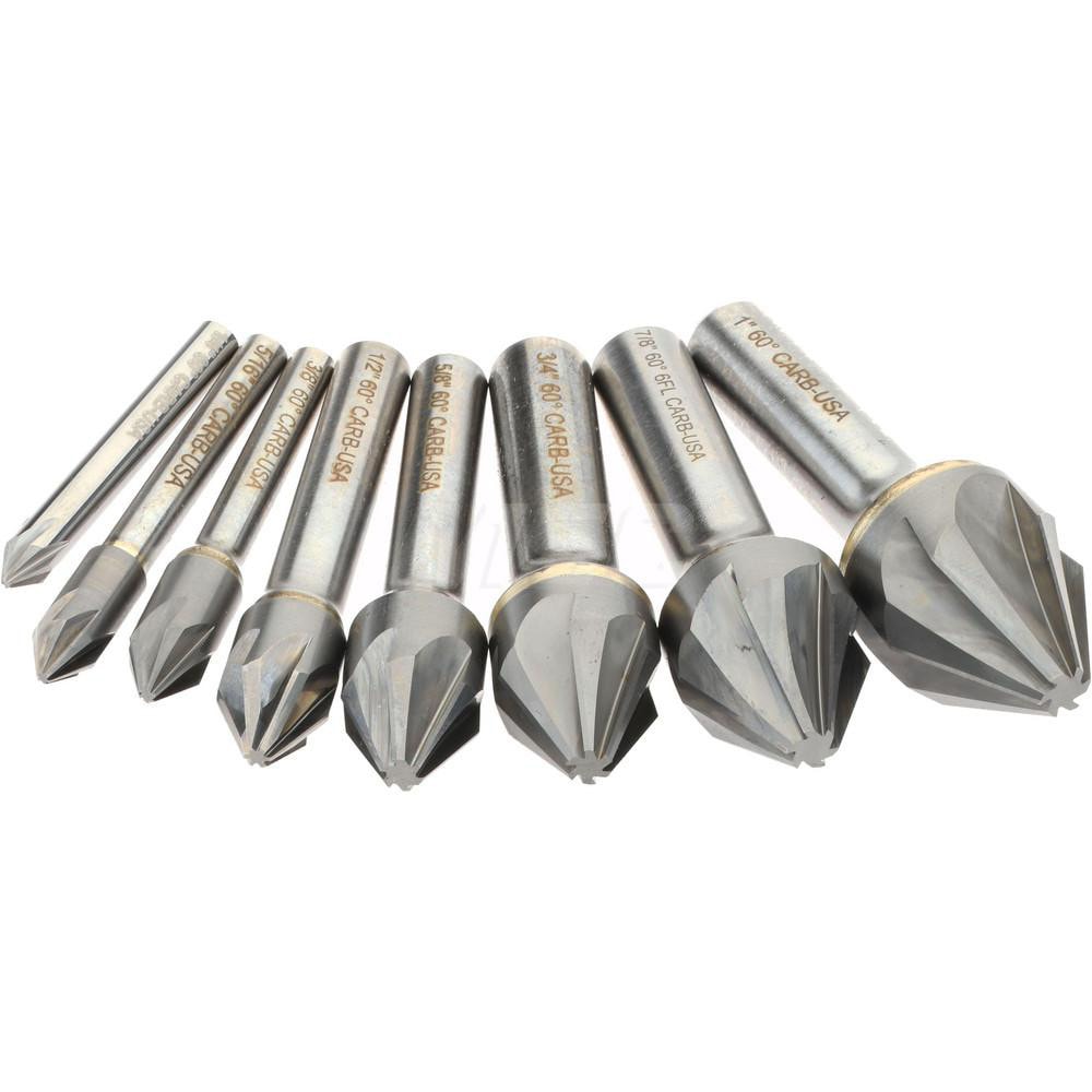 Hertel 89332647 Countersink Set: 8 Pc, 1/4 to 1" Head Dia, 6 Flute, 60 ° Included Angle Image