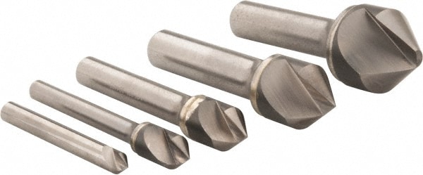 Countersink Set: 5 Pc, 1/4 to 1" Head Dia, 1 Flute, 82 ° Included Angle