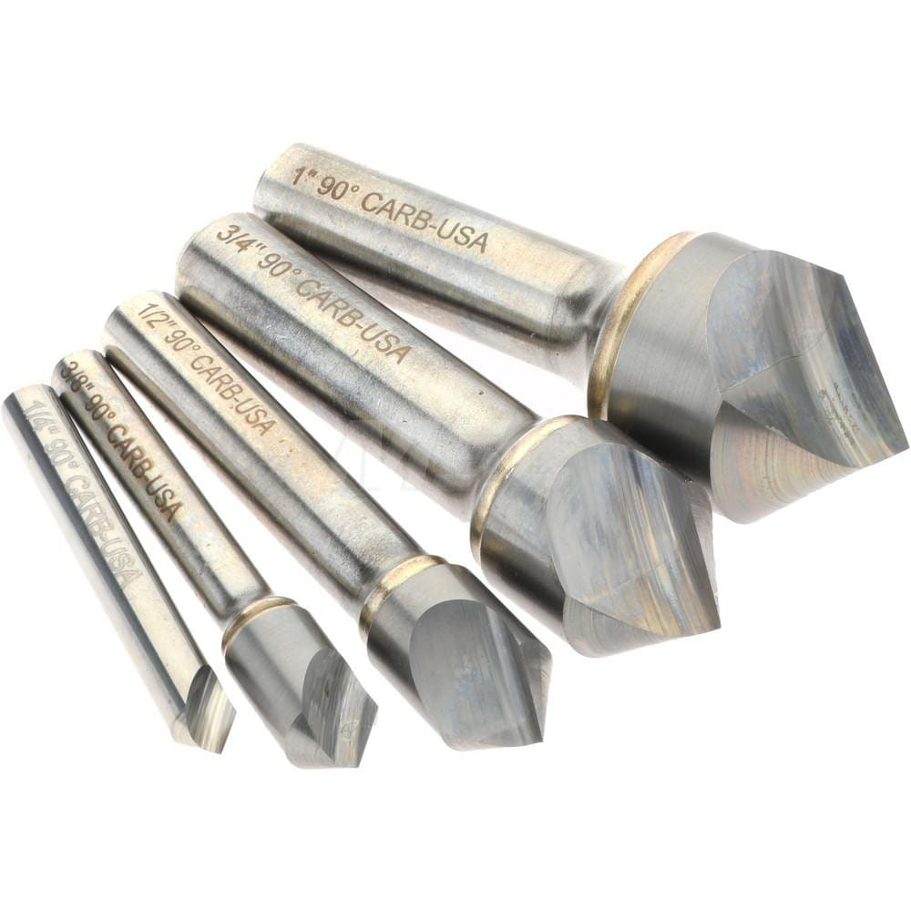 Countersink Set: 5 Pc, 1/4 to 1" Head Dia, 1 Flute, 90 ° Included Angle