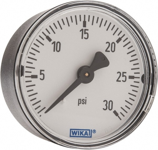 Wika 4253272 Pressure Gauge: 2" Dial, 0 to 30 psi, 1/4" Thread, NPT, Center Back Mount Image