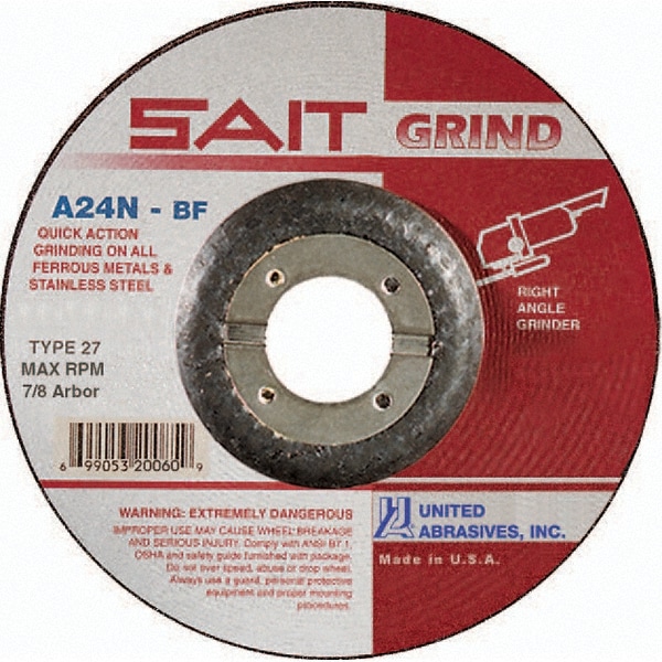 Depressed Center Wheel: Type 27, 4-1/2" Dia, Aluminum Oxide