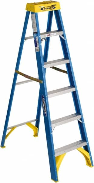 Werner 6006 5-Step Ladder: Fiberglass, Type I, 250 lb Capacity, 6 OAH 