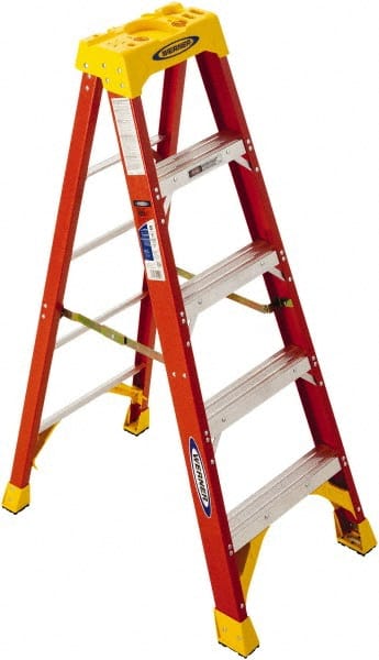 Werner 6205 4-Step Ladder: Fiberglass, Type IA, 300 lb Capacity, 5 OAH 