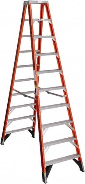 Werner T7410 9-Step Ladder: Fiberglass, Type IAA, 10 OAH 