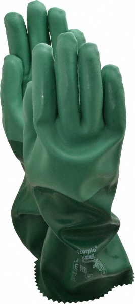 Chemical Resistant Gloves: AlphaTEC&trade; 08-354, Size Large, 55.0000 mil, Neoprene-Coated, Neoprene, Supported - Green, 14" OAL, Rough Grip, Pair, ANSI Abrasion 3, ANSI Cut A1, }