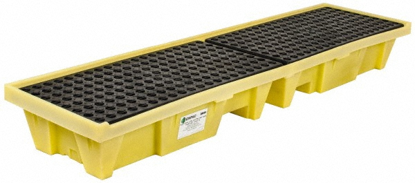 Spill Pallet: 4 Drum, 66 gal, 3,000 lb, Plastic - 98" Long, 25.25" Wide, 12" High, Yellow, Vertical