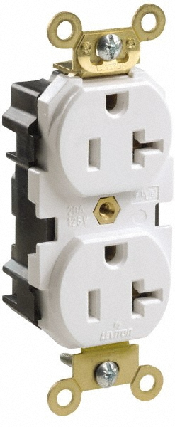 Straight Blade Duplex Receptacle: NEMA 5-15R, 15 Amps, Self-Grounding - Industrial, Ivory