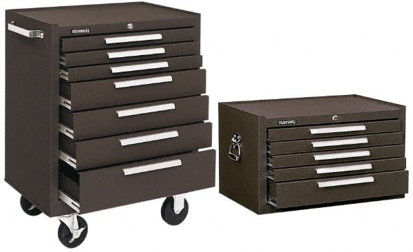 7 Drawer, 2 Piece, Brown Steel Roller Cabinet Combo