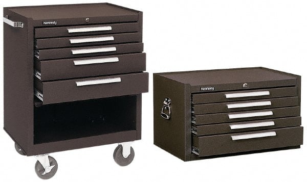 5 Drawer, 2 Piece, Brown Steel Roller Cabinet Combo