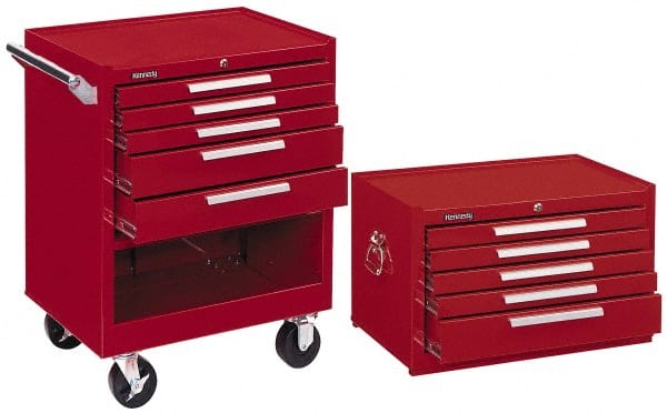 5 Drawer, 2 Piece, Red Steel Roller Cabinet Combo