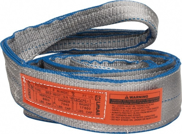 Lift-All EE2803TFX8 Eye & Eye Sling: 3" Wide, 8 Long, 17,200 lb Vertical, Polyester Image