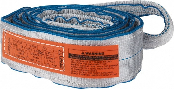 Lift-All EE2803TFX10 Eye & Eye Sling: 3" Wide, 10 Long, 17,200 lb Vertical, Polyester 