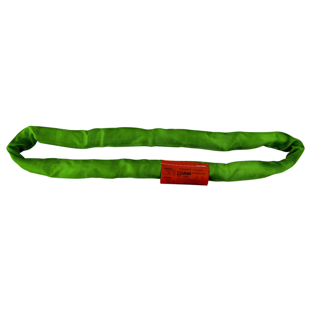 Endless Round Sling: 3' Long, 5300 lb Vertical Capacity, 4200 lb Choker Capacity - Polyester, Green