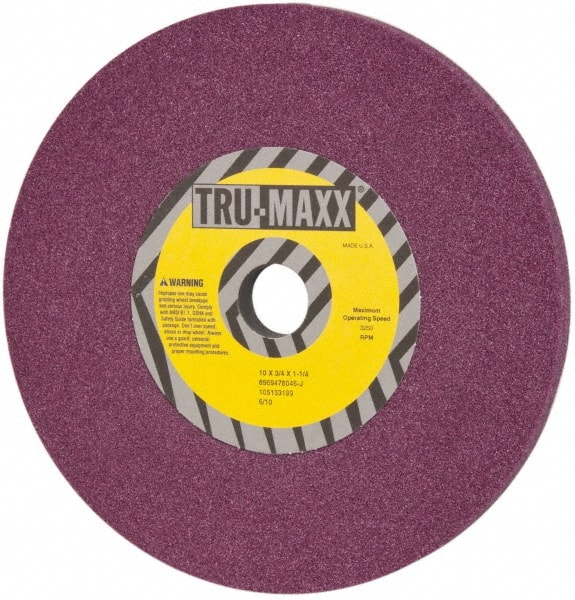 Tru-Maxx 66253269897 Surface Grinding Wheel: 10" Dia, 3/4" Thick, 1-1/4" Hole, 46 Grit, J Hardness 