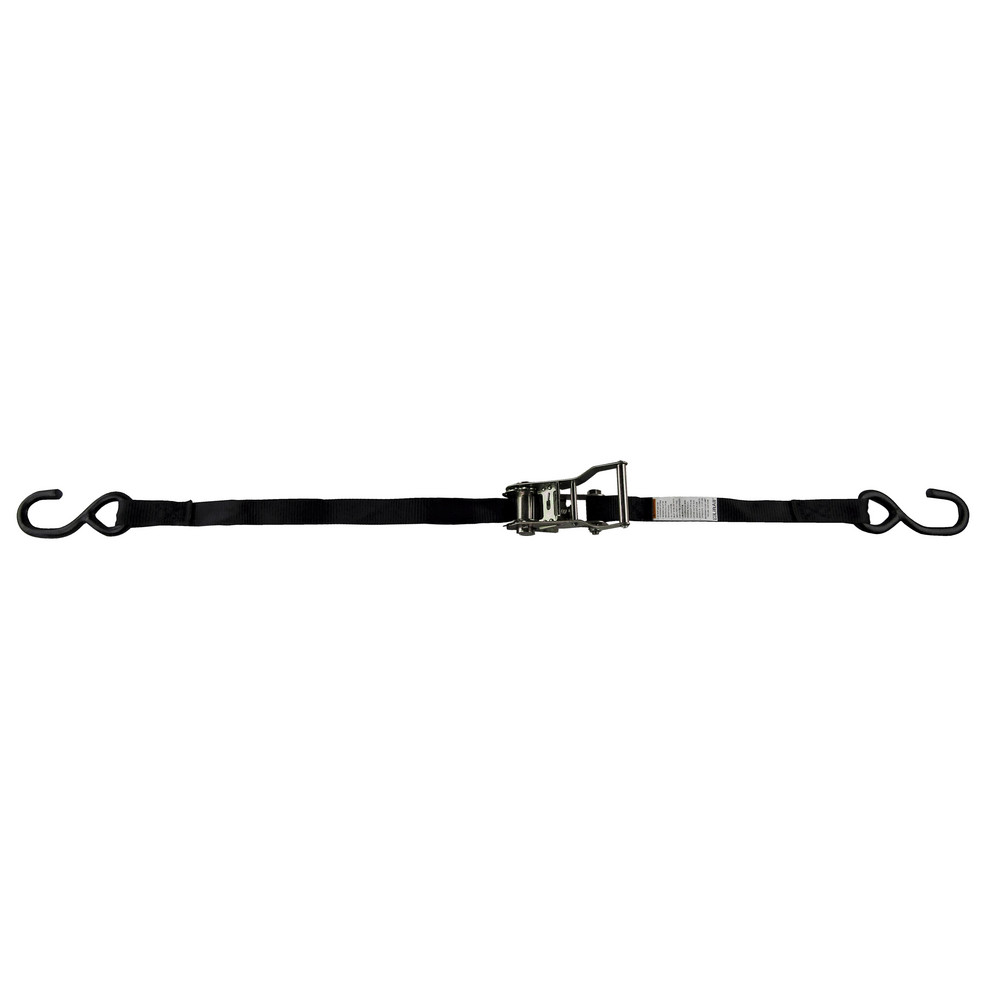 Polyester Ratchet Strap Tie Down: 10' Long, 1" Wide, 2100 lb Breaking Strength, 700 lb Load Capacity - S-Hook