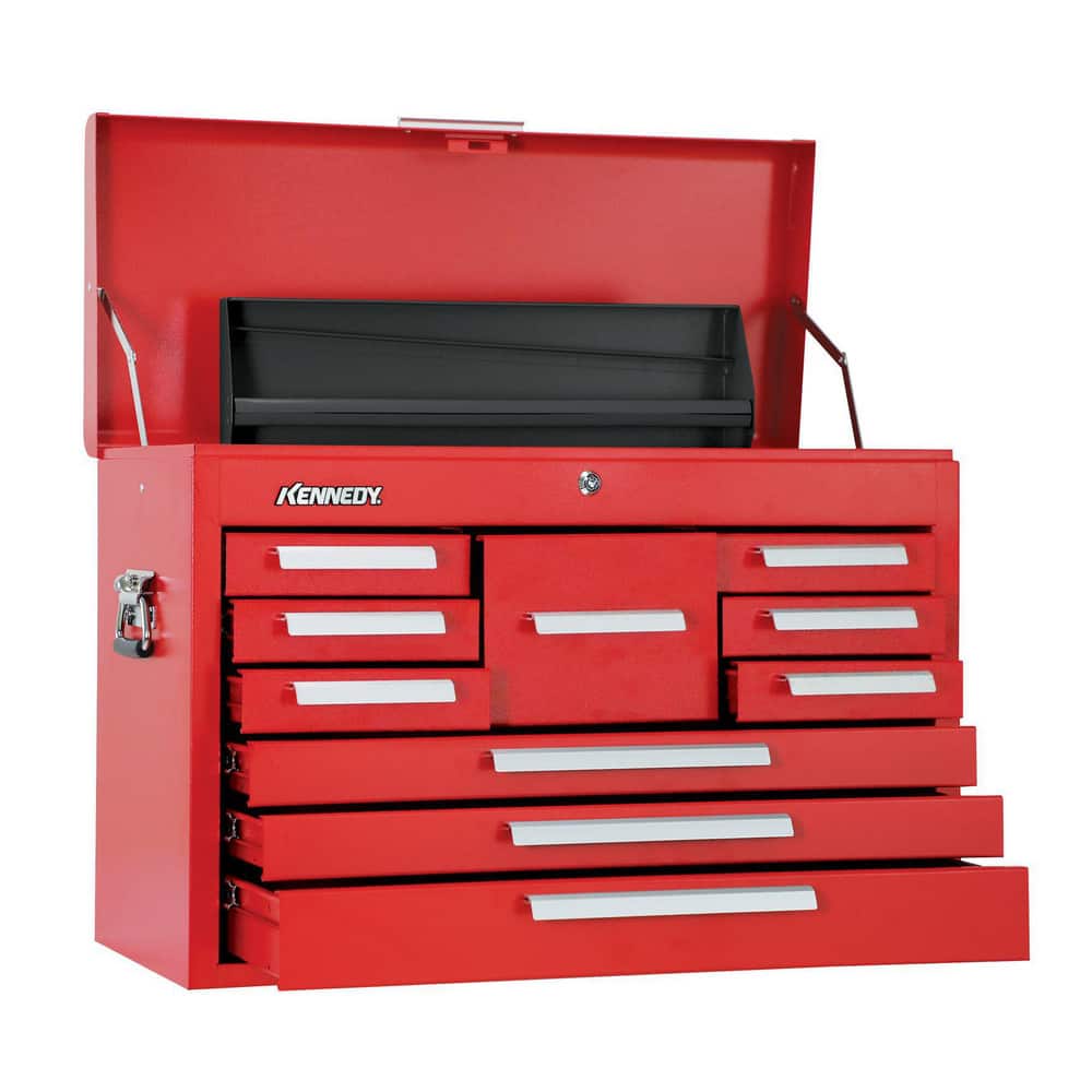 MSC PORTABLE TOOL CHEST RED 20'W & 3 DRAWERS SINGLE HANDLE ON TOP FULL  LENGTH PIANO HINGE W/2 METAL LID 100% OPEN BALL BEARING SLIDES HOLDS UP TO