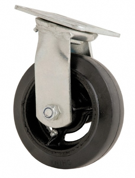 Fairbanks E-29-6-RT Swivel Top Plate Caster: Rubber, 6" Wheel Dia, 2" Wheel Width, 500 lb Capacity, 7-1/2" OAH 