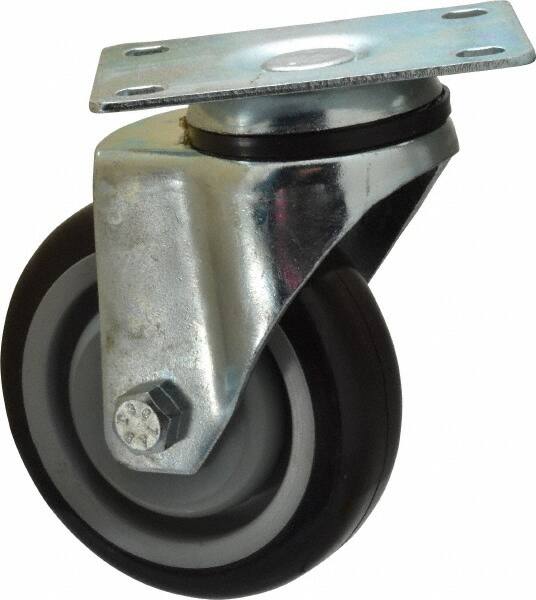 Swivel Top Plate Caster: Polyurethane, 4" Wheel Dia, 1-1/4" Wheel Width, 250 lb Capacity, 5" OAH