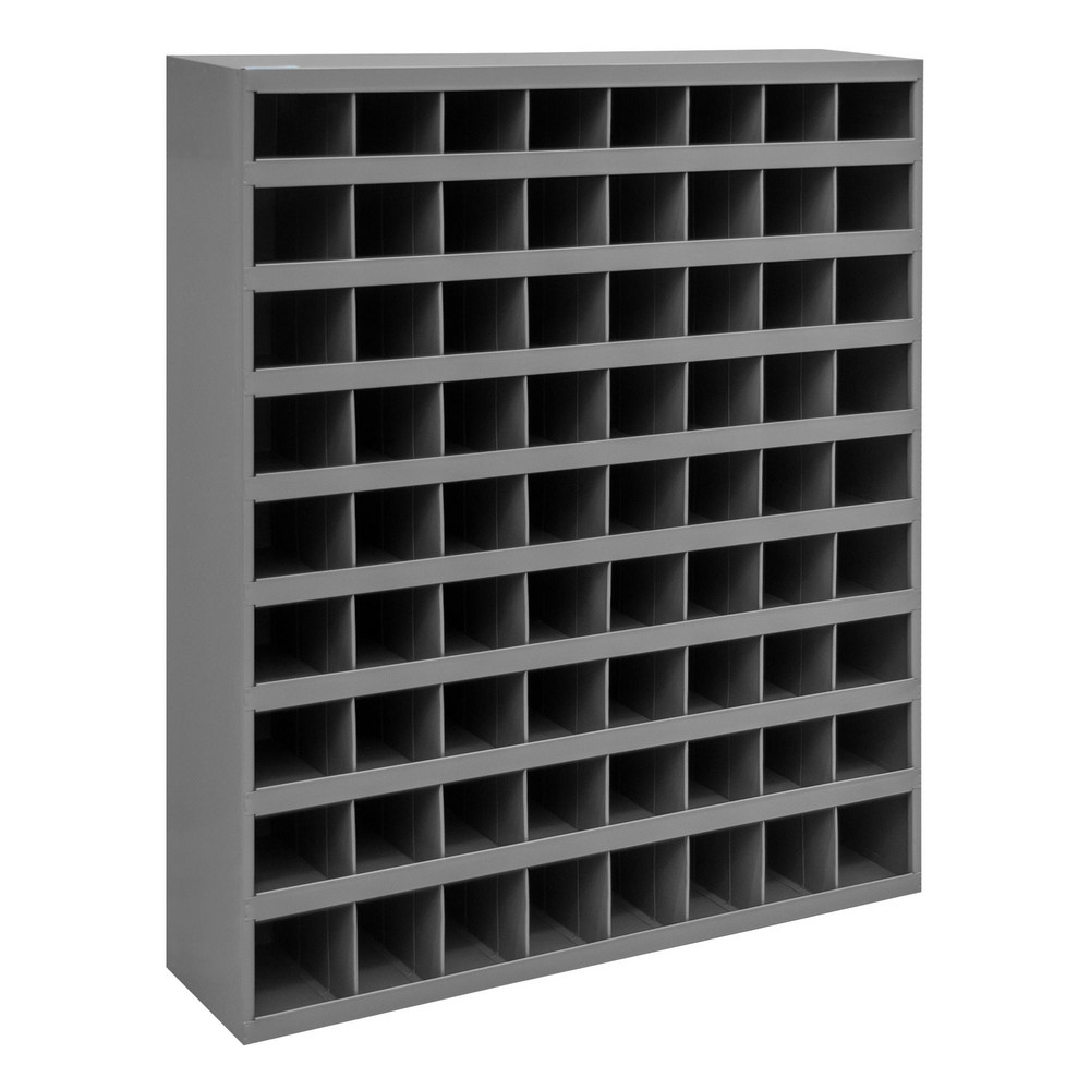 72 Bin Bin Shelving Unit with Openings - 33-3/4 Inch Overall Width x 8-1/2 Inch Overall Depth x 42 Inch Overall Height, Gray Steel Bins