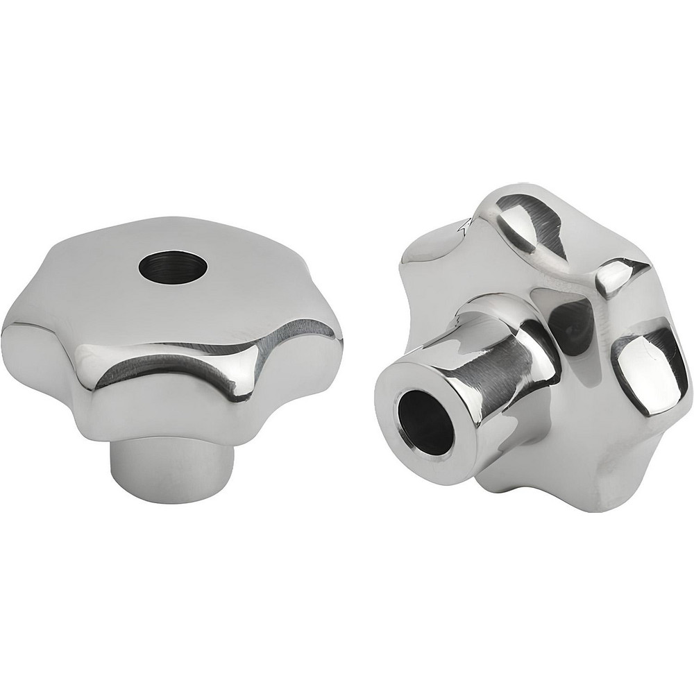 Star Knob: 40.00 mm Head Dia, 7-Point, Stainless Steel, Silver - 5/16 in Hole