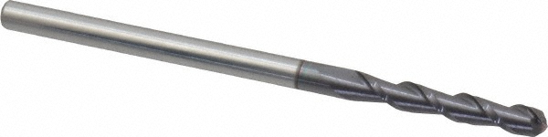 Accupro 12184213 Ball End Mill: 0.125" Dia, 0.75" LOC, 2 Flute, Solid Carbide Image