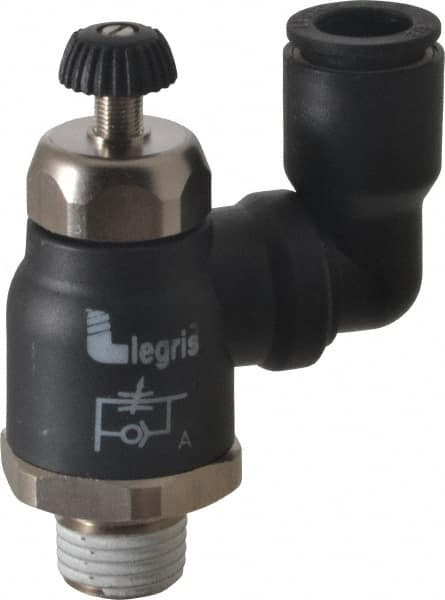 Legris 7045 60 14 Air Flow Control Valve: Compact Swivel Outlet Flow Control, Tube x NPT, 3/8" Tube OD 