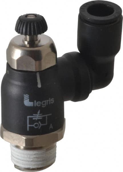 Legris 7045 60 18 Air Flow Control Valve: Compact Swivel Outlet Flow Control, Tube x NPT, 3/8" Tube OD 